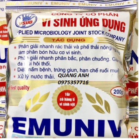 5 Gói - Chế Phẩm Vi Sinh Xử Lý Rác Thải Hữu Cơ Emuniv gói 200Gr