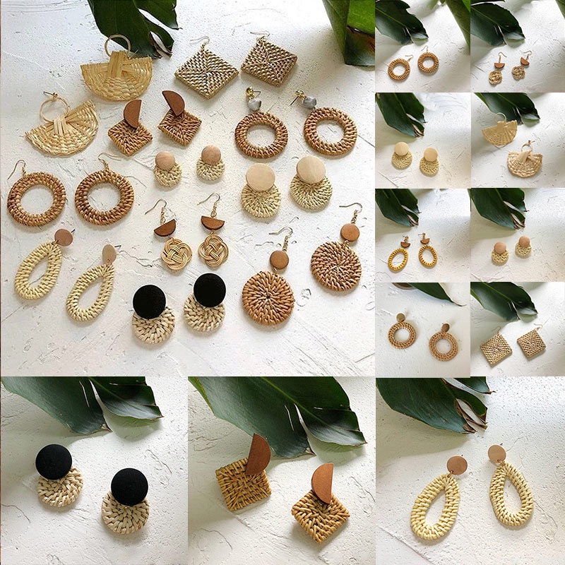 Khuyên Tai Dáng Dài Đan Mây Thủ Công Kiểu Hình Học Thời Trang Hàn Quốc