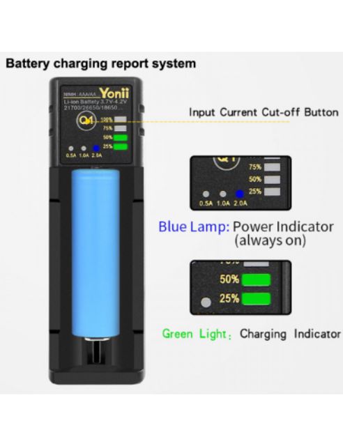 [S3] Sạc pin đa năng Yonii Q1 Plus USB 2A 3.7V 1.2V Aa aaa 14500 18650 21700 LI-ION/NI-MH/NI-CD bản nâng cấp của lii-100