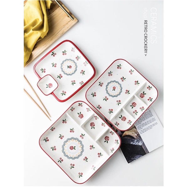 Khay Cherry đa năng, khay mứt, đĩa kèm ngăn gia vị