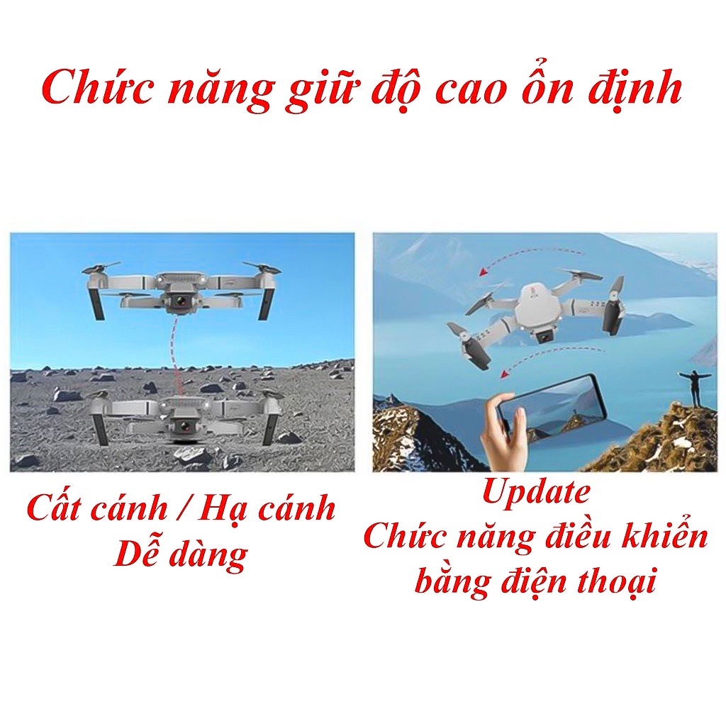 Flycam E88 mini giá rẻ có điều khiển từ xa drone 4k , 2 camera 4K, pin 1800mah