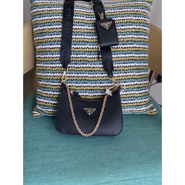 Túi xách nữ cao cấp Prada Multi Pochette size 22cm, fullbox túi vải xịn, tag sắt, phom cứng cáp, chất da xước
