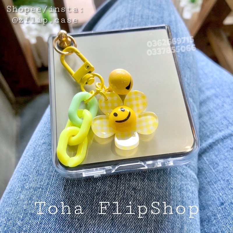 Ốp trong suốt Samsung Z Flip 5/Z Flip 4 / Z Flip 3 popsocket hoa cúc mặt cười, dây móc xinh  Z Flip3 / ZFlip4