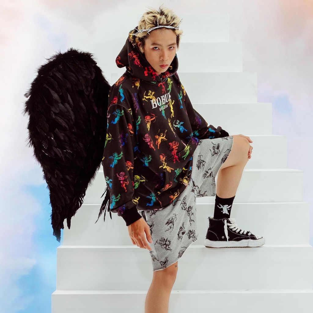 Áo HOODIE BOBUI ANGELS MULTICOLOR  trắng, đen chuẩn real 100% Full bọc tag