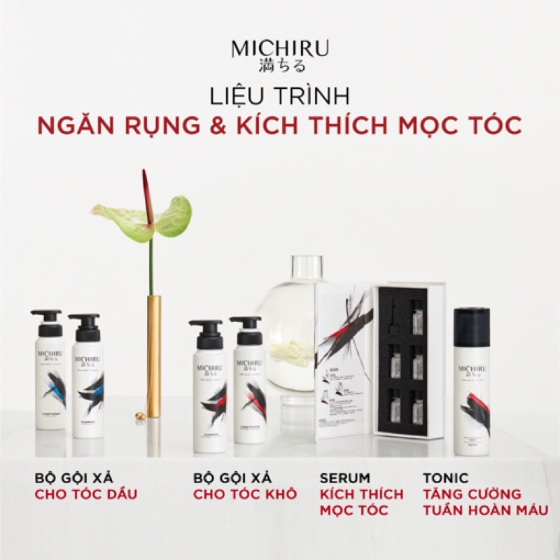 Bộ Gội Xả Michiru Ngăn Gãy Rụng 95% & Làm Dày Tóc Dành Cho Da Đầu Thường/Nhờn