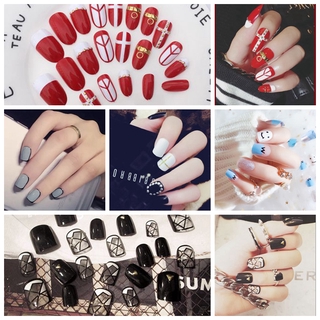 [Hàng mới về] Set 24 / 24 Móng Tay Giả Sơn Màu Tương Phản Làm Đẹp Cho Nữ