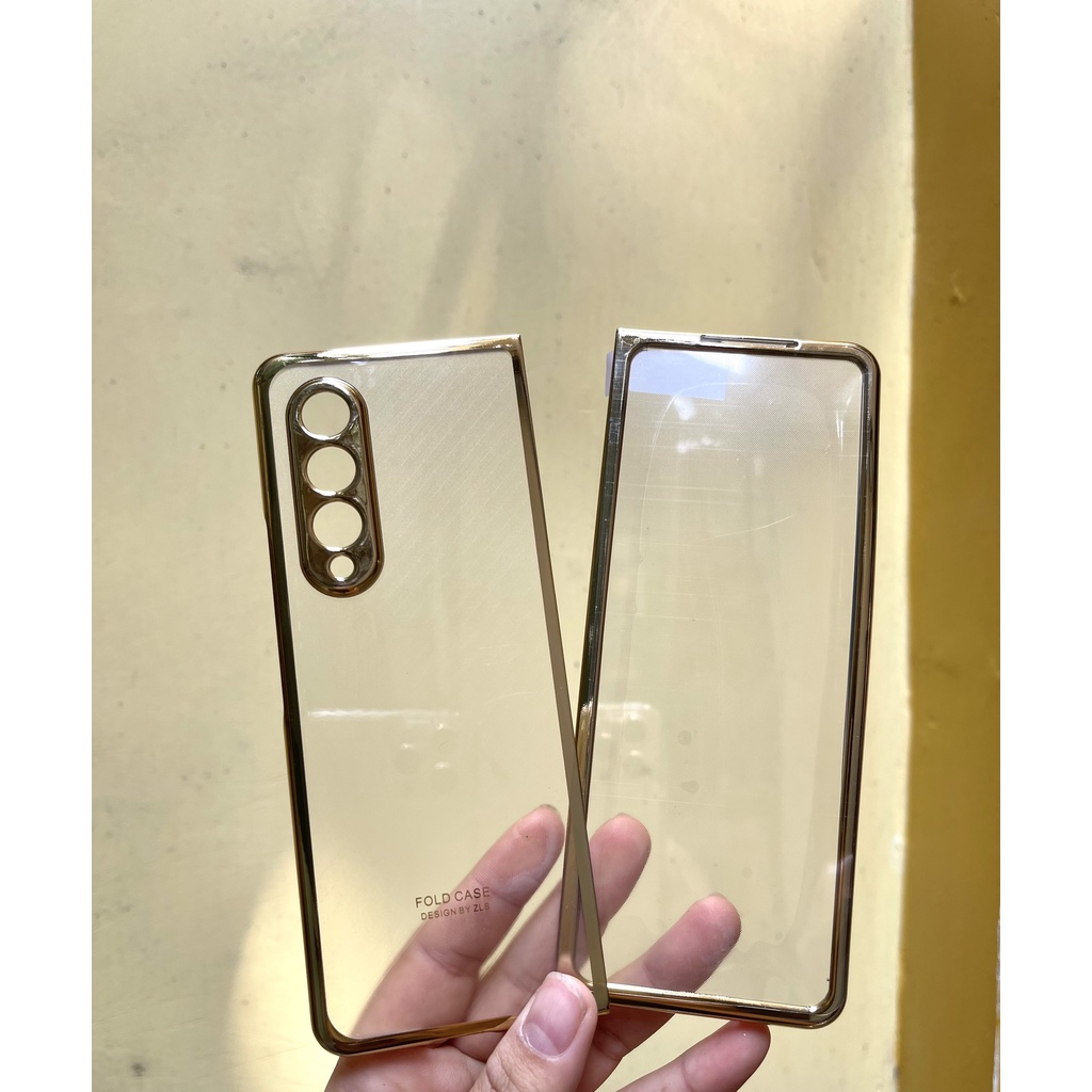Ốp điện thoại PC cứng trong suốt viền mạ màu chống sốc cho Samsung Galaxy Z Fold3 Z Fold 3 4 5G Fold4