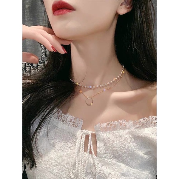 vòng cổ tiểu thư dễ thương, dây chuyền set 2 sợi dạng chuỗi cườm