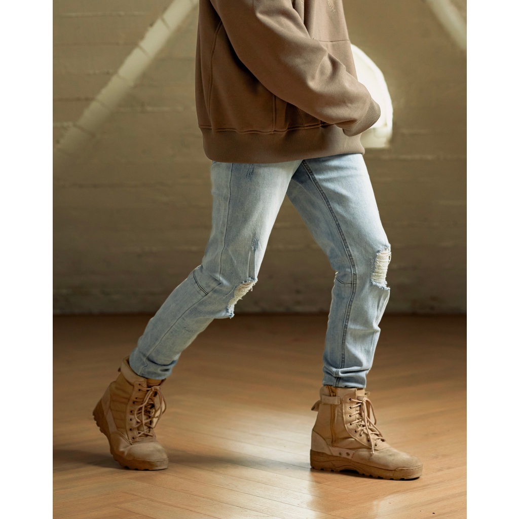 Quần Jeans Rách Gối Chất Cotton Co Giãn Tốt Bền Màu Form Trẻ Trung Snazzy Distressed Blue