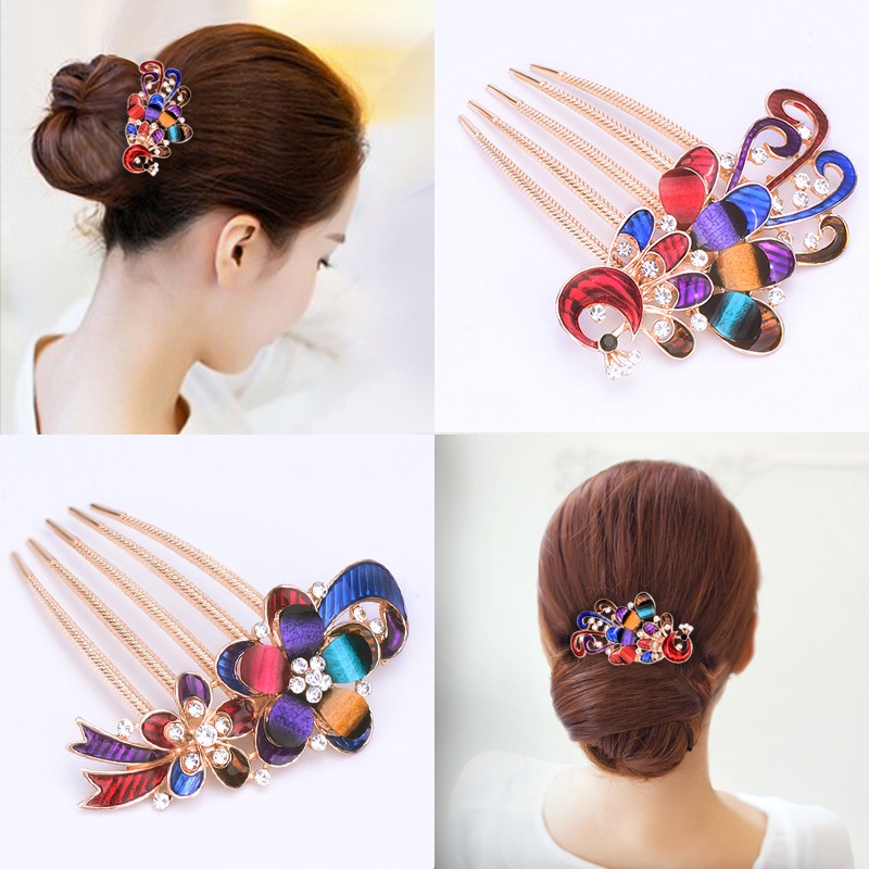 Lược Cài Tóc Đính Ngọc Trai Màu Cầu Vồng Xinh Xắn Cho Bé Gái