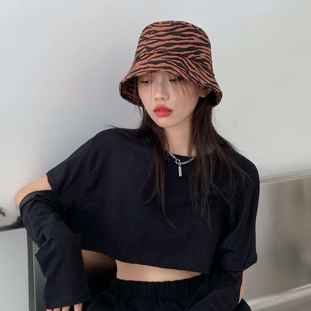 [Augustcloth] Mũ/ nón bucket denim hoa tiết ngựa vằn phong cách Hàn Quốc