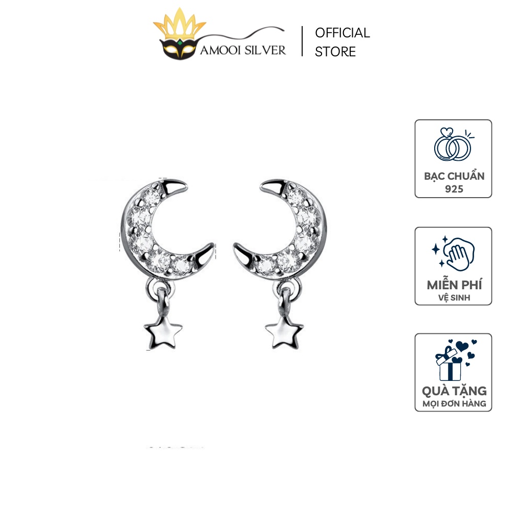 Bông tai bạc S925 vầng trăng khuyết - Amooi Silver AB202