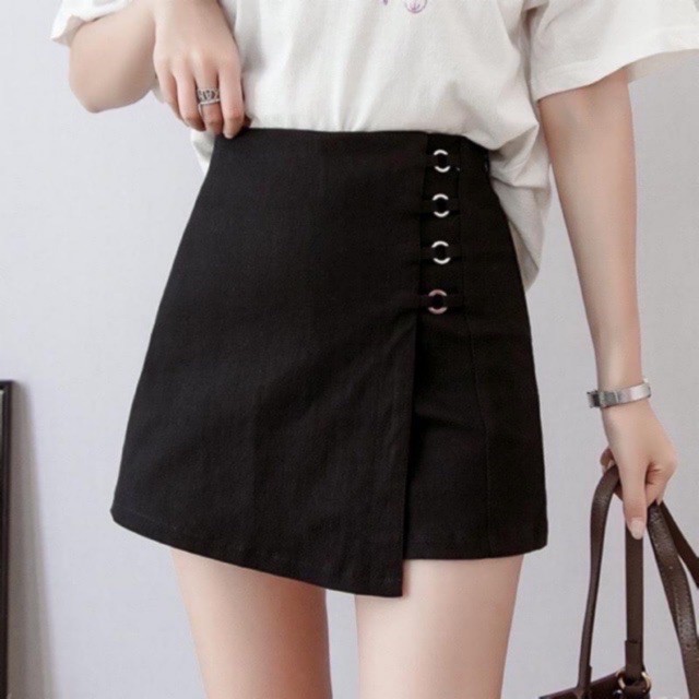 Quần giả váy chữ a kiểu quần short nữ cạp lưng cao phối vạt lệch kèm khuyên mặc ở nhà ngủ đi chơi cực xinh | BigBuy360 - bigbuy360.vn