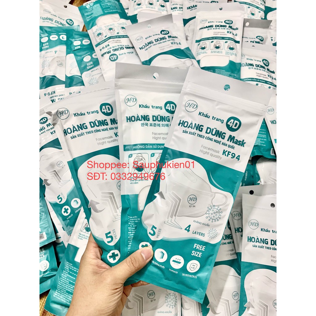 Thùng 300 Chiếc Khẩu Trang Kháng Khuẩn 4D Hoàng Dũng Mask KF94, Đạt Chuẩn Hàn Quốc, Kháng Khuẩn - Ngăn Ngừa Vi Khuẩn