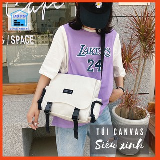 🍄HÀNG XỊN🍄Túi Vải Canvas Đẹp Màu Đen Trắng - Túi Vải Unisex – Túi Đeo Chéo Nam Nữ Đi Học Đi Chơi Thời Trang Douning