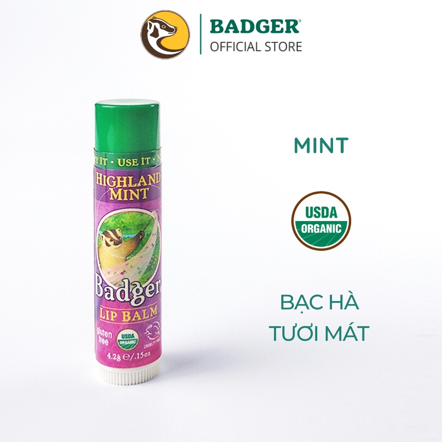 Son dưỡng môi hữu cơ Highland Mint BADGER Lip Balm USDA Organic - 4.2g