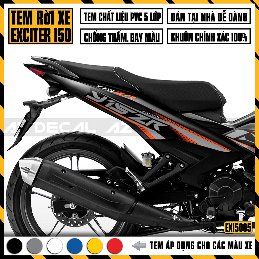 Tem Exciter 150 Mẫu Y15ZR | EX15005 | Team Decal Hình Dán Xe Máy Ex 150 Ex150 Xanh Trắng Đen Chống Nước Bền Màu