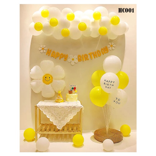 Trang Trí Sinh Nhật - Set Bong Bóng Hoa Cúc Vàng - Dây chữ HPBD Hoa Cúc