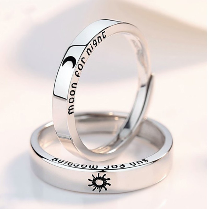 1 Cặp Nhẫn Đôi Hình Mặt Trăng / Mặt Trời Dành Cho Cặp Đôi