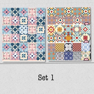 Set 60 viên gạch bông decal mini 10x10cm - 2 tấm 100x30