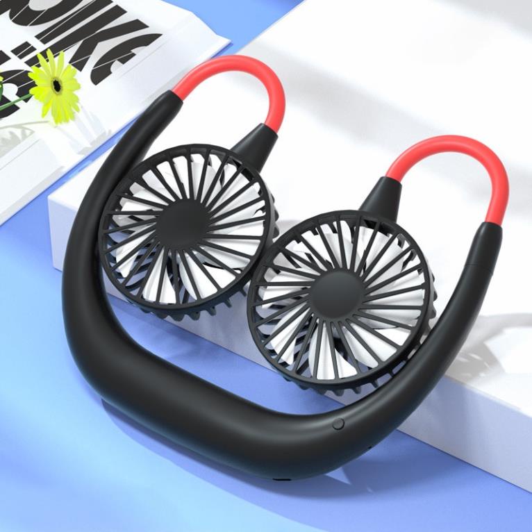 Quạt đeo cổ mini sạc pin tích điện gió mát mùa hè cao cấp giá rẻ, quạt lười quàng cổ gấp gọn bằng nhựa có dây cắm usb