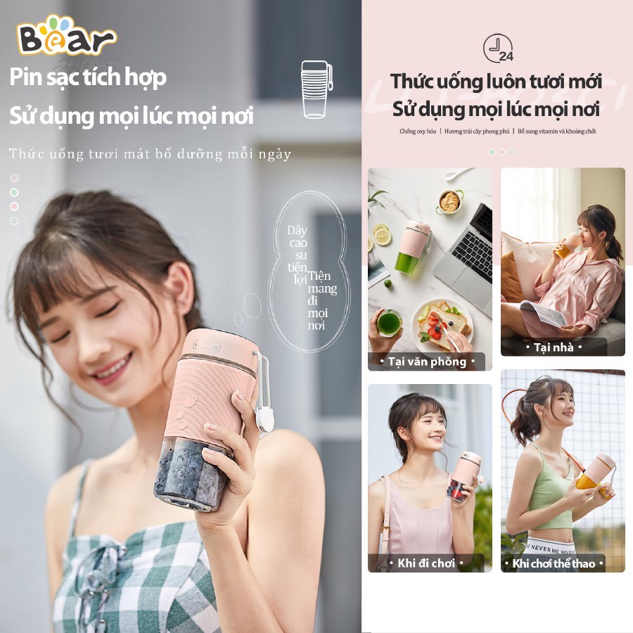 Máy xay sinh tố cầm tay Bear LLJ-P03H1 dạng cốc dung tích 300ml Hàng chính hãng bảo hành 6 tháng