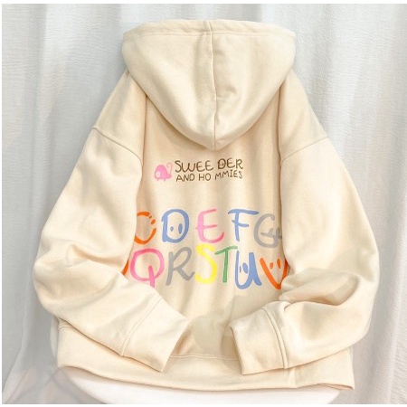Áo Khoác Hoodie Unisex Zip Nỉ Bông ABC màu KEM/ĐEN  Nam nữ unisex/Áo hoodie dây kéo nữ có mũ form rộng Jaystoree2