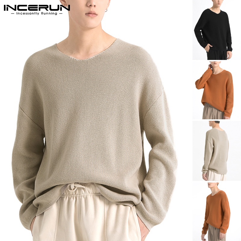 Áo INCERUN Dệt Kim Tay Dài Cổ Tròn Màu Trơn Đơn Giản Thời Trang Xuân Thu Cho Nam