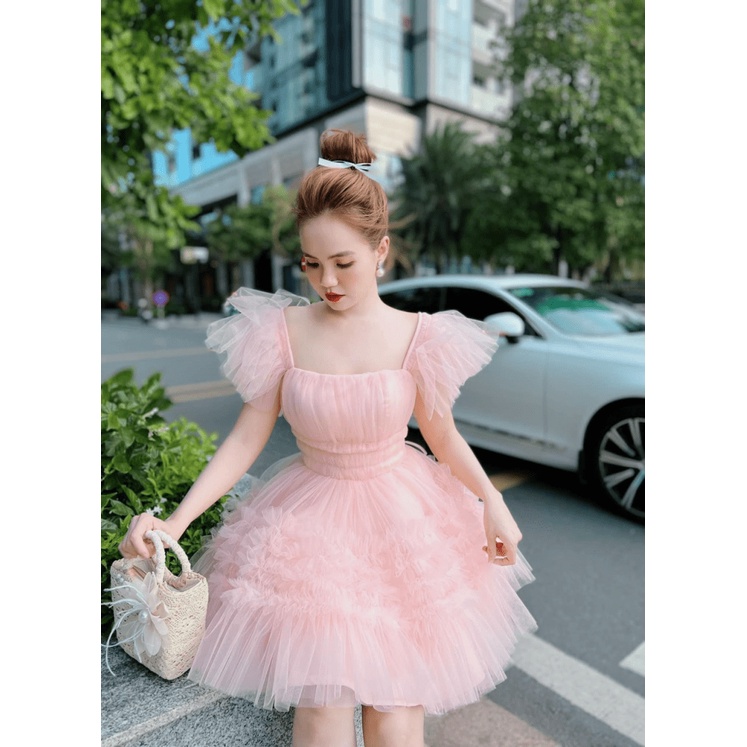 đầm lưới xòe công chúa màu hồng xinh mới ldt722