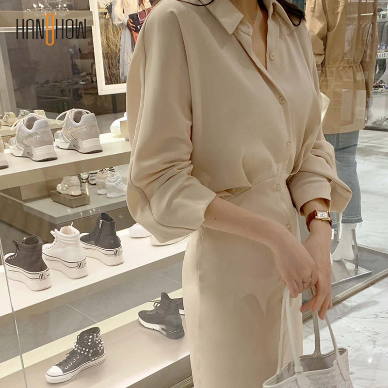 Đầm Sơ Mi Dài Tay Trơn Màu Xinh Xắn Dành Cho Nữ 2021 | BigBuy360 - bigbuy360.vn