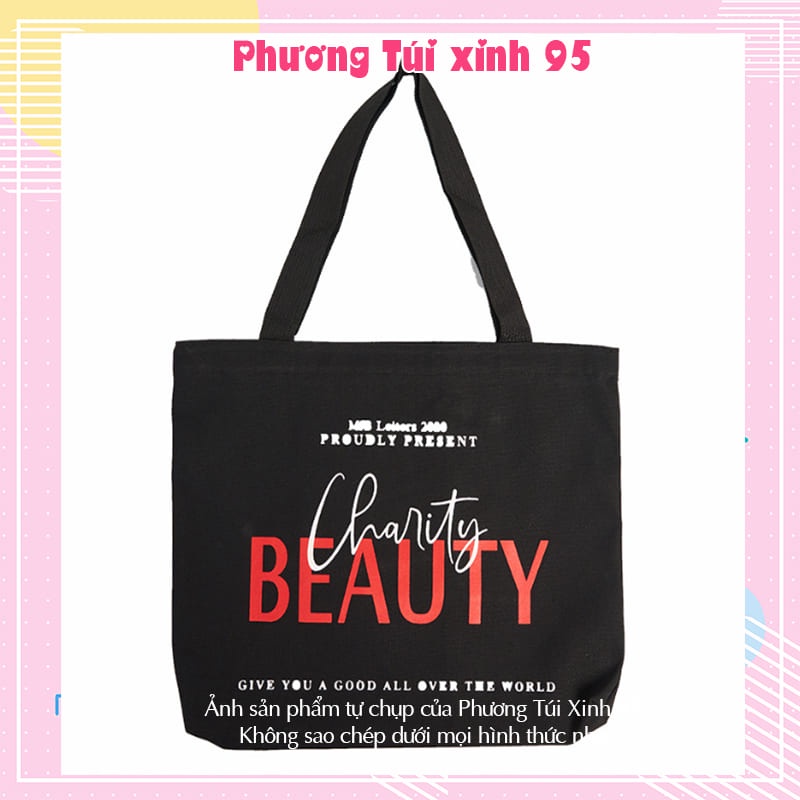 Túi vải túi tote Beauty đeo chéo kẹp nách loại to đẹp có khóa phong cách trẻ trung Phuongtuixinh TVA02