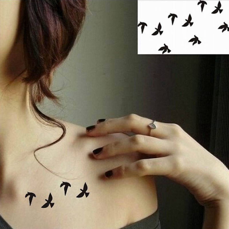 (Hàng Mới Về) Set 2 Hình Xăm Dán Tạm Thời Chống Thấm Nước Hình Chú Chim Phong Cách Hàn Quốc Quyến Rũ