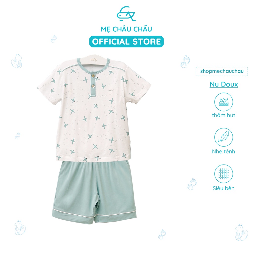 Bộ Quần Áo Cộc Nous Kids Xanh Lơ Hoạ Tiết Máy Bay (Size 2-3 Tuổi Đến 5-6 Tuổi)