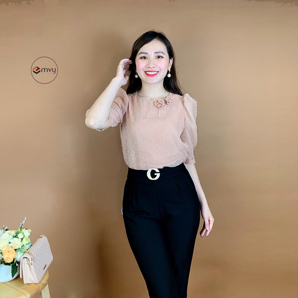 Áo Sơ Mi Ren 2 lớp dày dặn kín đáo (rất sang) EMVY - A32