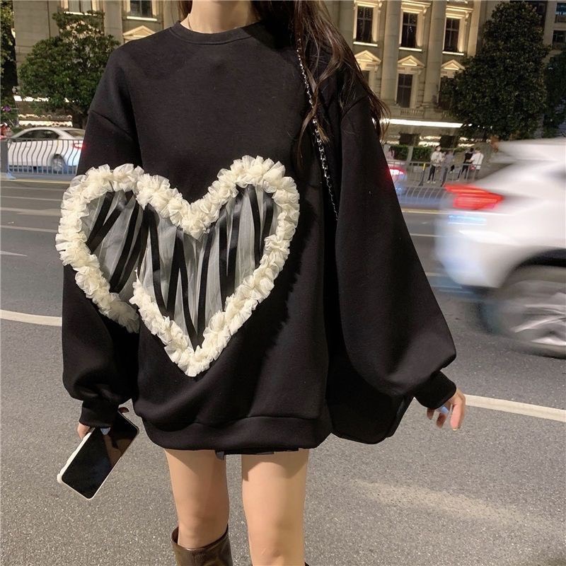 Áo khoác sweater nỉ tim cao cấp lót lông xinh xắn cho bạn gái TĐ03