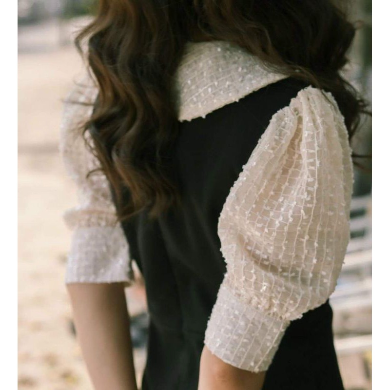 Đầm đen midi cổ sen mã 103