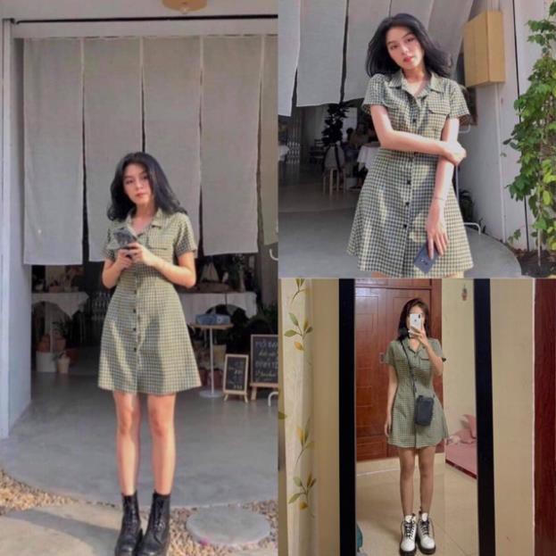 Đầm xinh sammy dress caro kiểu chất kate xịn chạy bo chun lưng cổ sơ mi đủ màu có túi trước ngực ( kèm ảnh trải sàn )  ྇