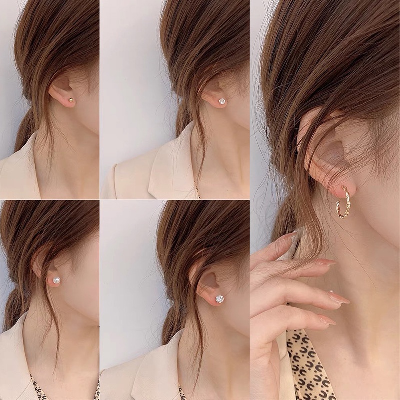 Bộ 12 Đôi Bông Tai Thời Trang Hàn Quốc