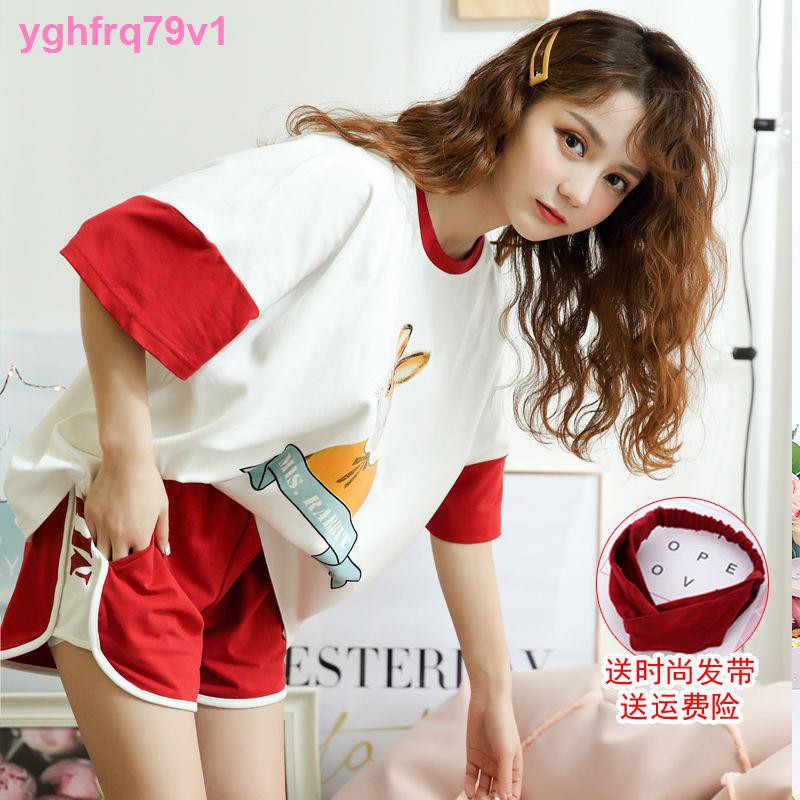 thời trangQuần lótVớBộ đồ ngủ màu đỏ lưới nữ phù hợp với mùa hè quần short cotton sinh viên Phiên bản Hàn Quốc1