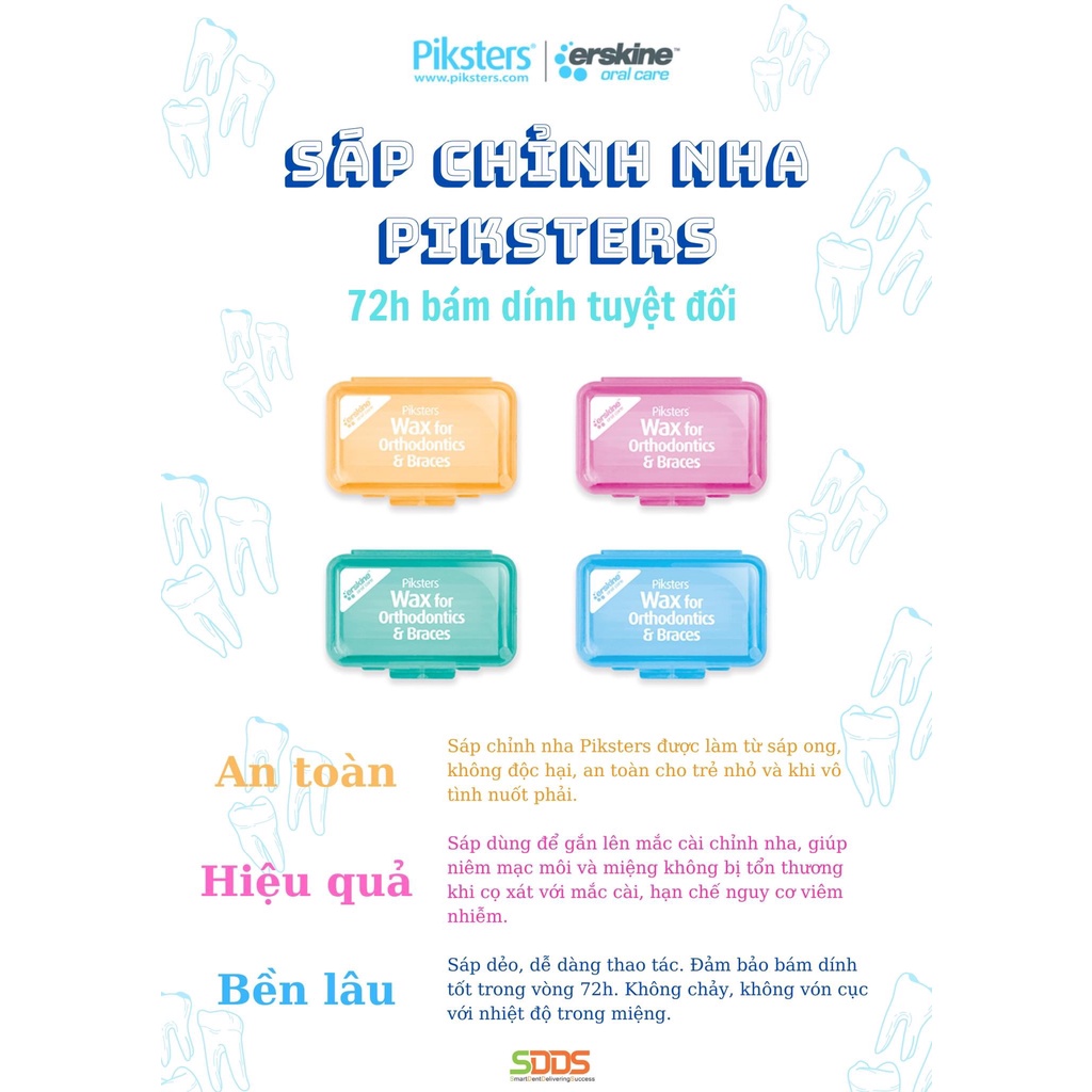 Sáp Chỉnh Nha Piksters SDDS- Bảo vệ răng nướu cho mắc cài sứ, kim loại...giúp giảm cọ sát, tránh tổn thương