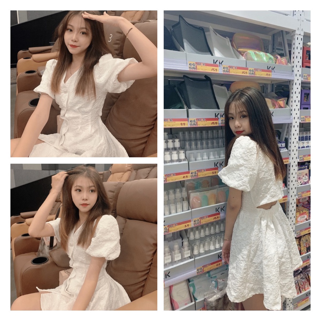 Đầm cổ chữ V họa tiết dập nổi phong cách ngọt ngào nữ tính