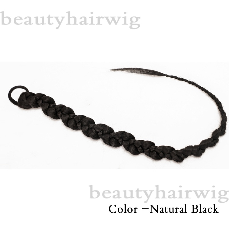 Bộ 2 Tóc Giả Thắt Bím Đuôi Ngựa Dài 70CM Màu Đen Tự Nhiên