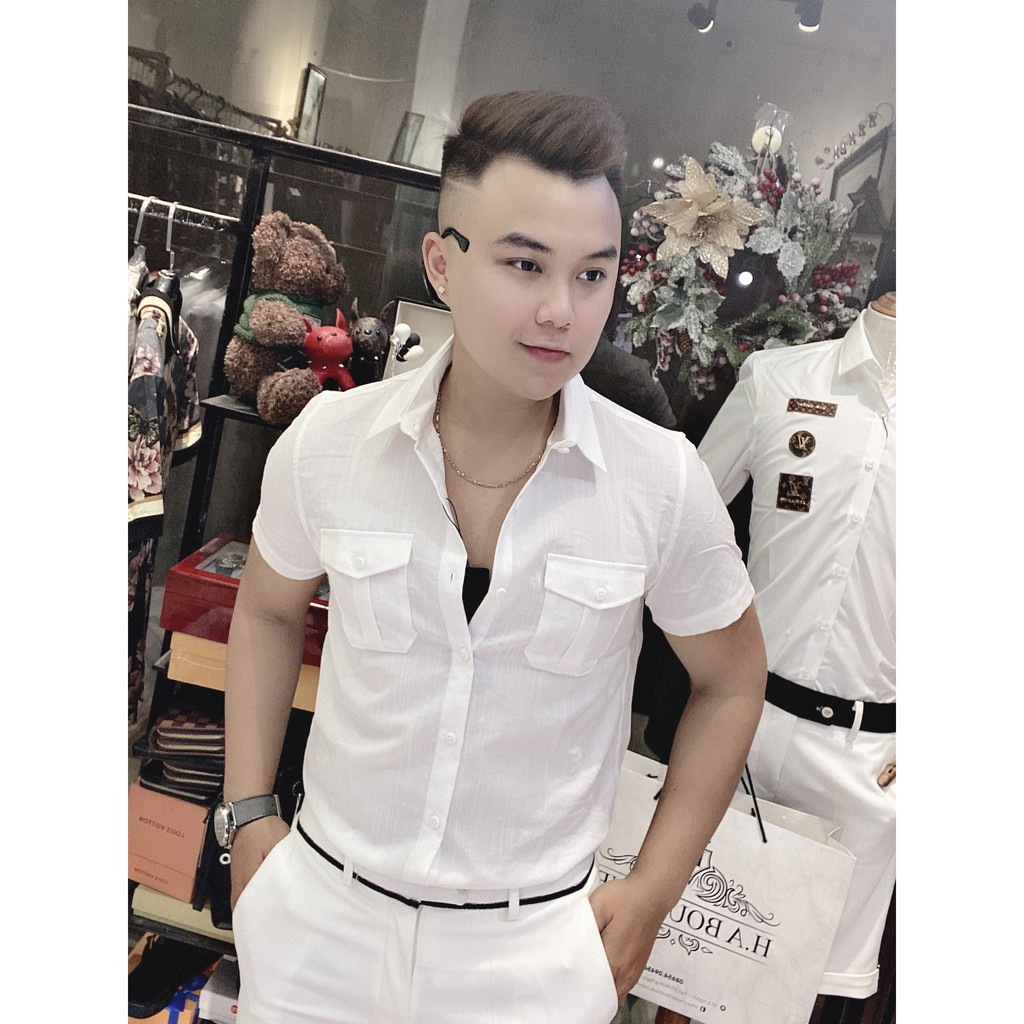 Áo sơ mi cộc tay túi hộp vải đũi tay ngắn chất linen thoáng mát không nhăn SMC01