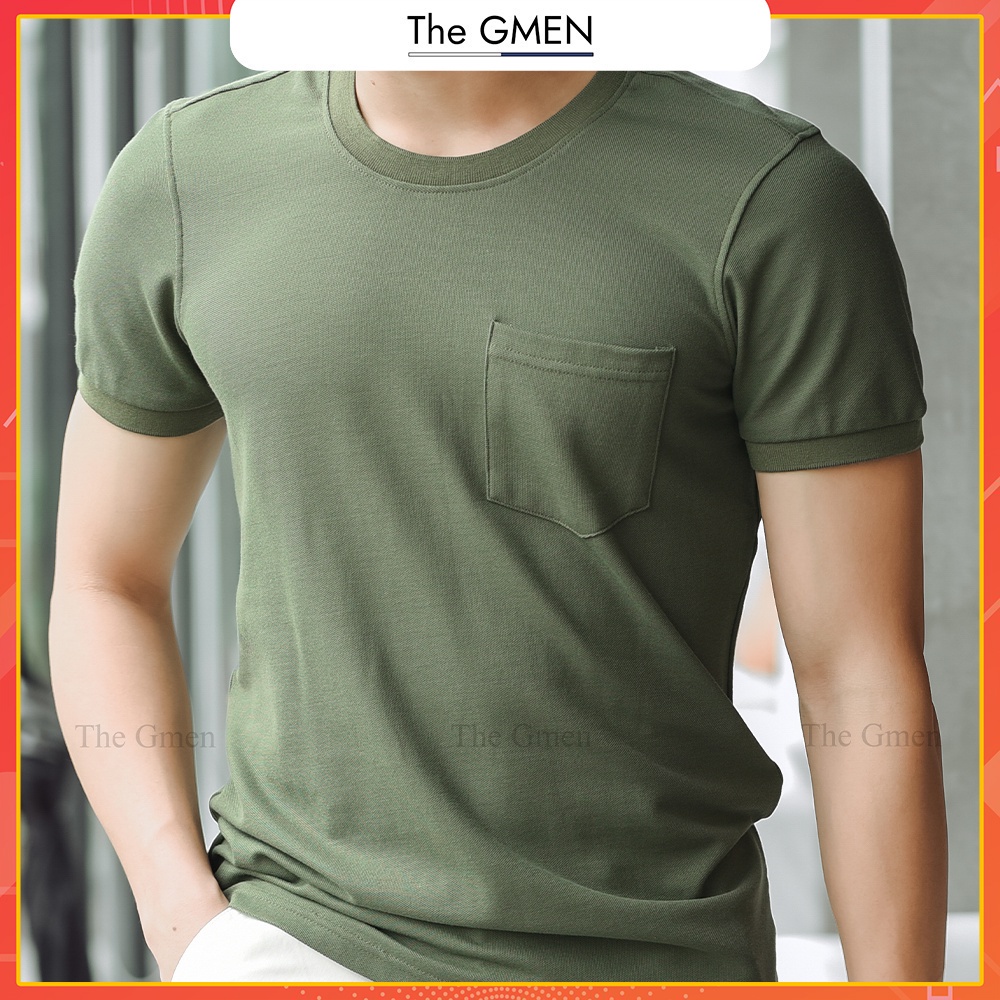 Áo thun nam cổ tròn THE GMEN Pocket T-shirt chất liệu cá sấu, thiết kế túi trước ngực