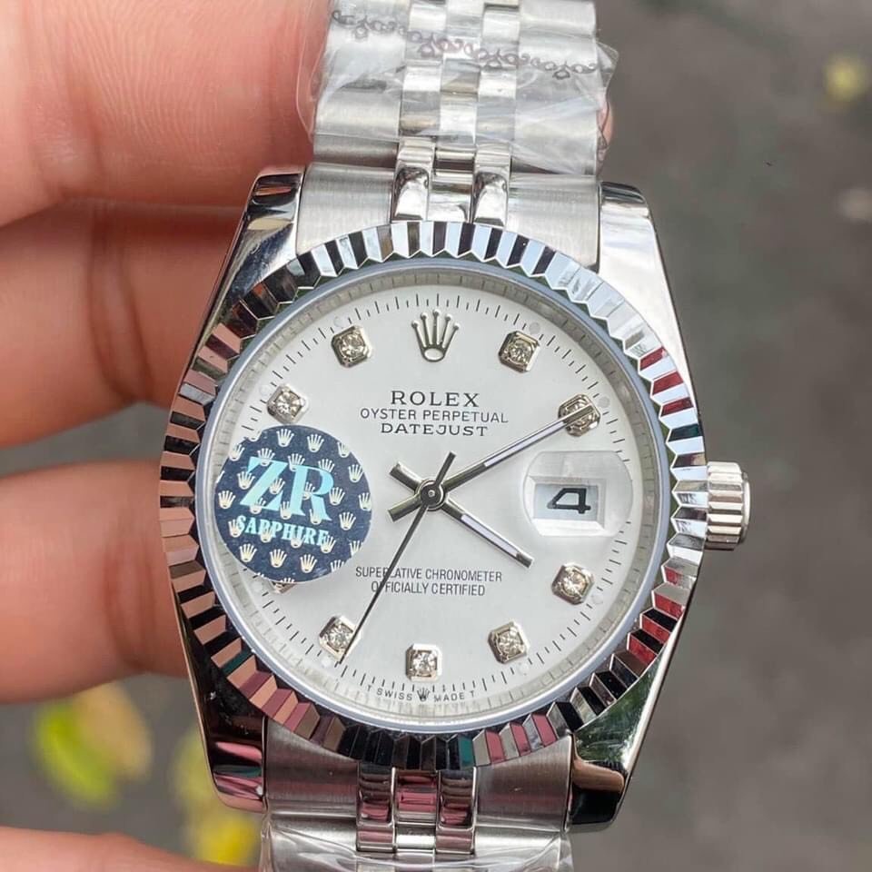Đồng hồ Nam Rolex máy nhật mẫu classic mặt trắng viền trắng dây kim loại dòng cơ Automatic size 36mm-40mm