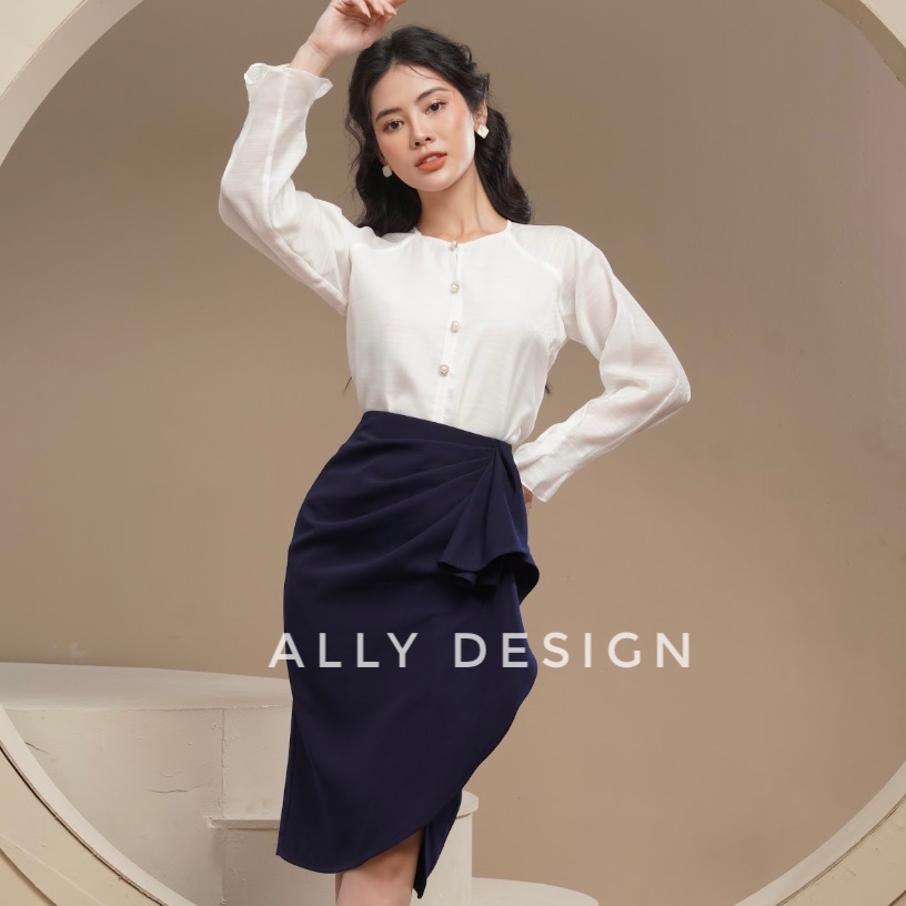 Chân váy bút chì công sở dài xếp ly giấu bụng phù hợp đi làm và váy dự tiệc