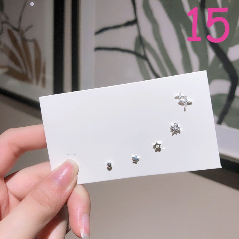 Bông Tai 5 Pcs Set Korea Bow Clover Earrings Fashion Crystal Silver / Gold Party Earring Women Jewelry Gift