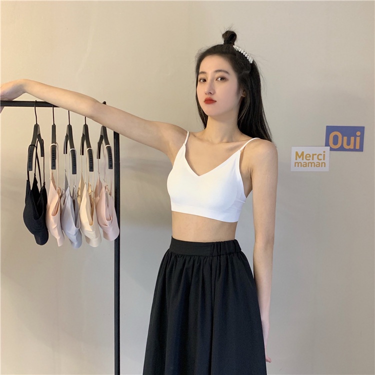 Áo Ống Cổ Chữ V Bằng Lụa Lạnh Không Đường May Phối Ren Có Đệm Ngực Phong Cách Nhật Bản Quyến Rũ Cho Nữ