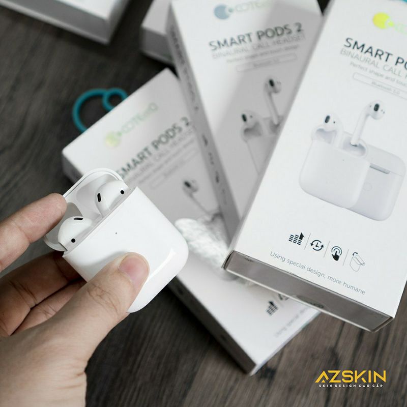 Tai nghe Bluetooth Airpods 2 tai hiệu Coteetci Smart Pod 2 bluetooth 5.0, cảm ứng chạm, sạc không dây