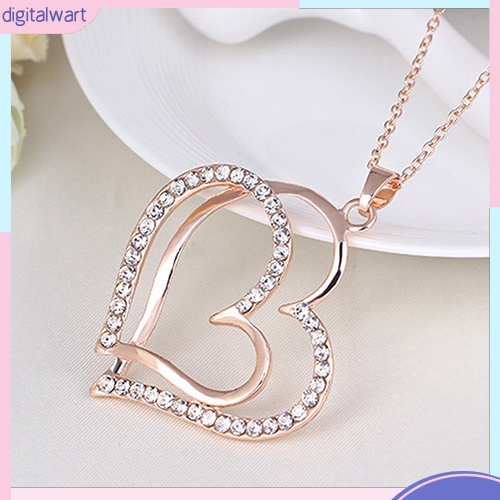 Dây Chuyền 2 Mặt Trái Tim Đính Đá Thời Trang Cho Nữ